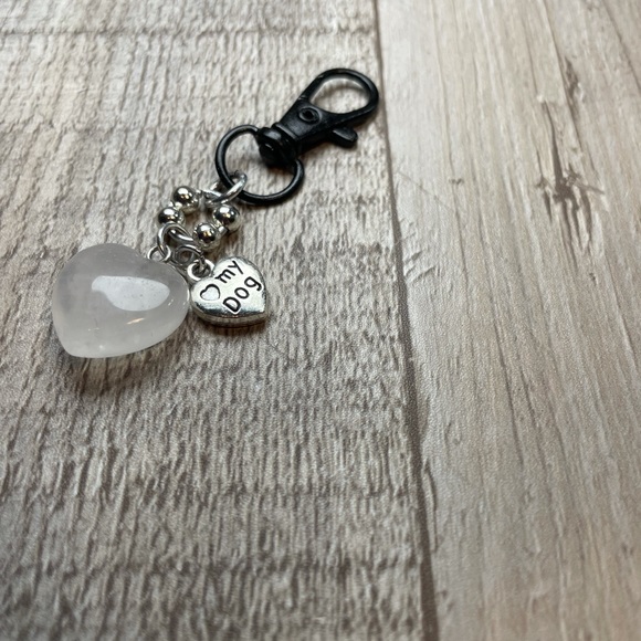 Hand Crafted Other - HAND CRAFTED Milky Quartz Pet Charm Black Swivel Hook